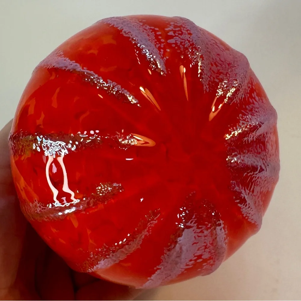 Beautiful Hand Blown‎ Glasss Pumpkin Gourd Orange Shimmer Iridescent